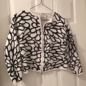 Talbots Black and White Cotton Knit Zipper Cardigan Size S